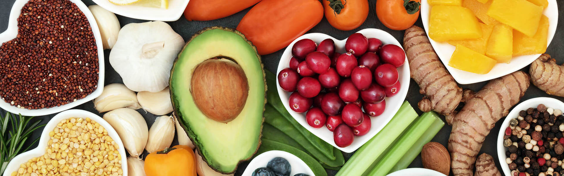 A variety of colourful fruit and vegetables 